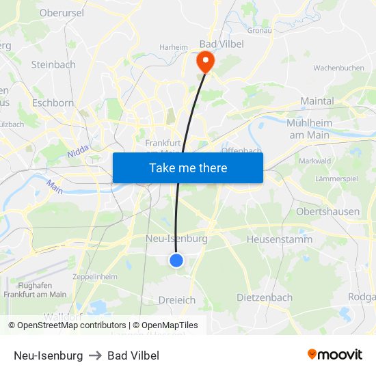 Neu-Isenburg to Bad Vilbel map