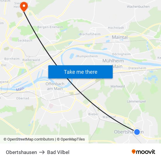 Obertshausen to Bad Vilbel map