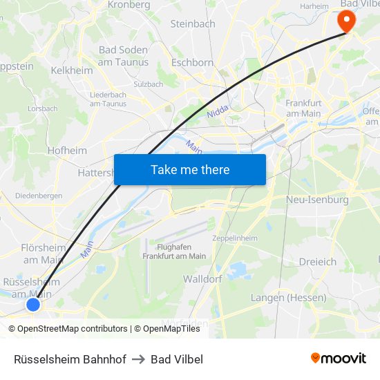 Rüsselsheim Bahnhof to Bad Vilbel map