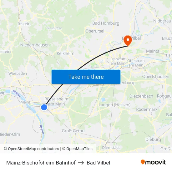 Mainz-Bischofsheim Bahnhof to Bad Vilbel map