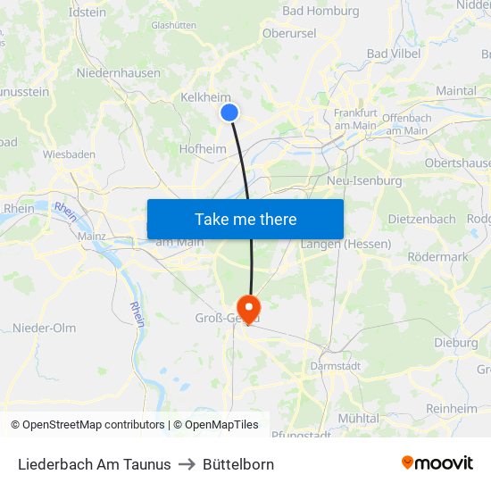 Liederbach Am Taunus to Büttelborn map