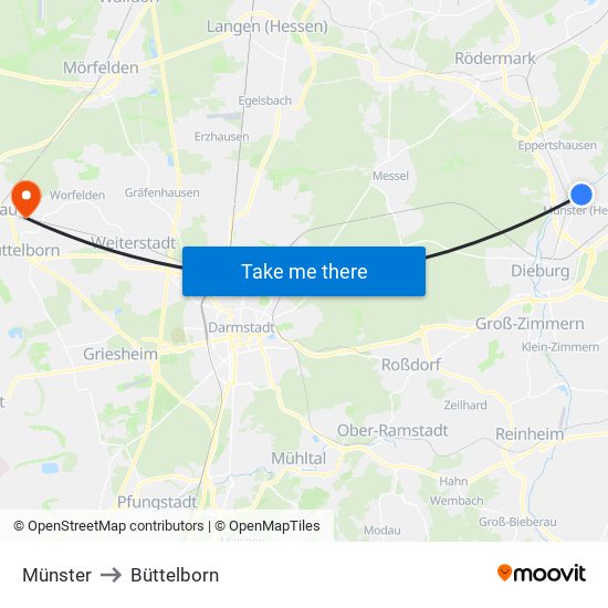 Münster to Büttelborn map