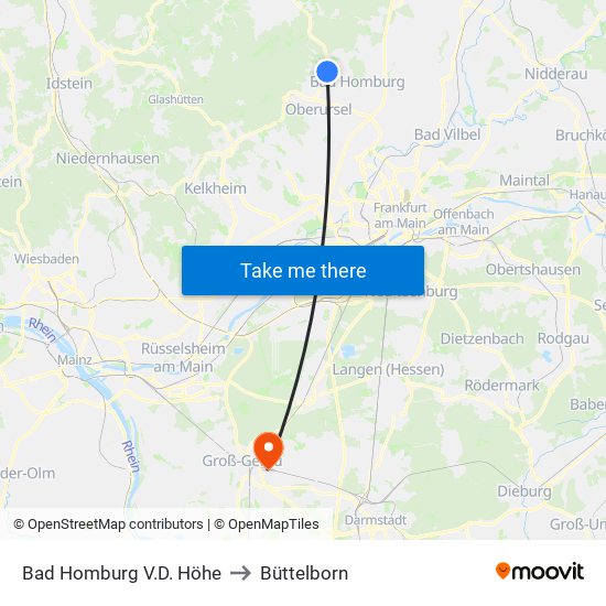 Bad Homburg V.D. Höhe to Büttelborn map