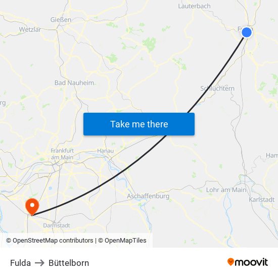 Fulda to Büttelborn map