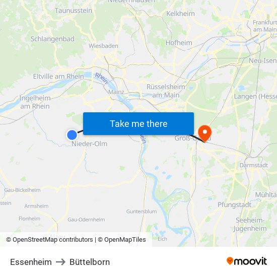 Essenheim to Büttelborn map