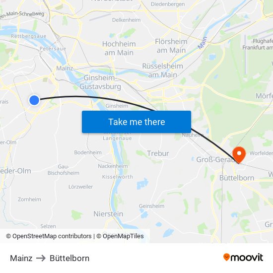 Mainz to Büttelborn map