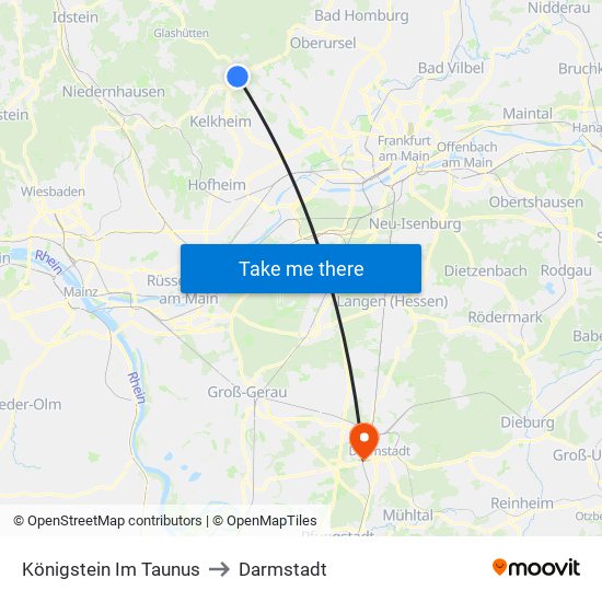 Königstein Im Taunus to Darmstadt map