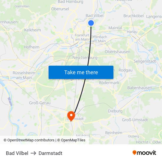 Bad Vilbel to Darmstadt map