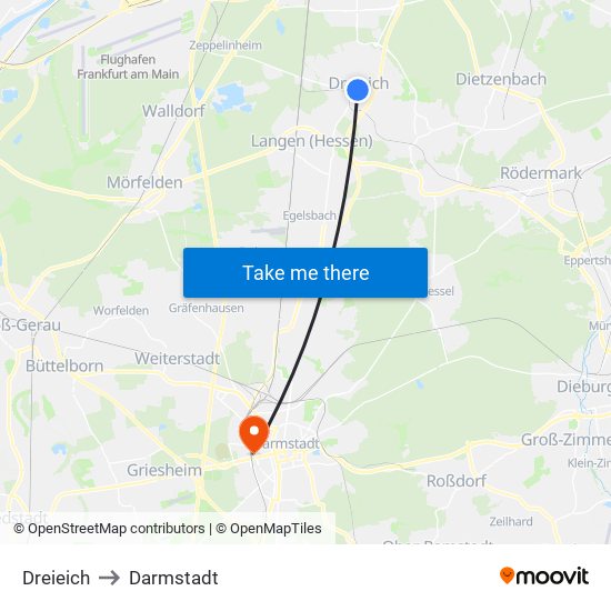 Dreieich to Darmstadt map