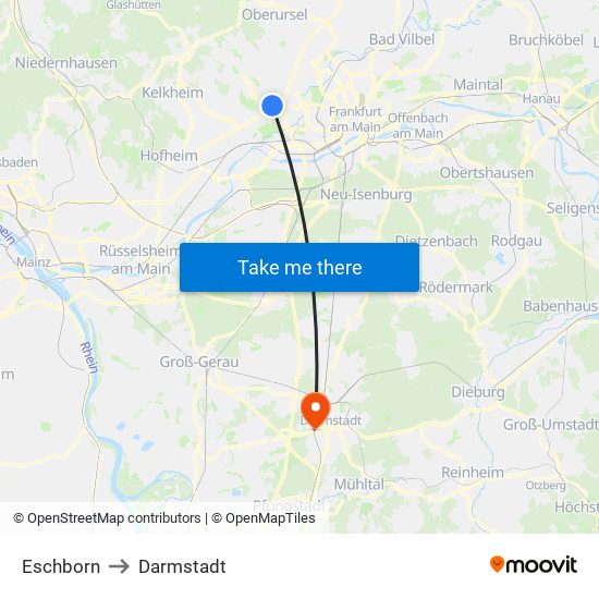 Eschborn to Darmstadt map