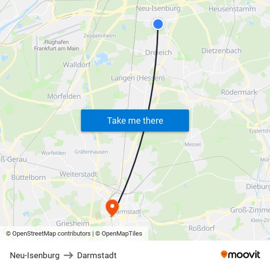 Neu-Isenburg to Darmstadt map