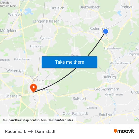 Rödermark to Darmstadt map