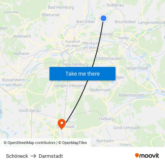 Schöneck to Darmstadt map