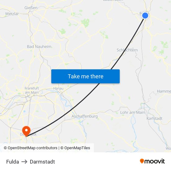 Fulda to Darmstadt map