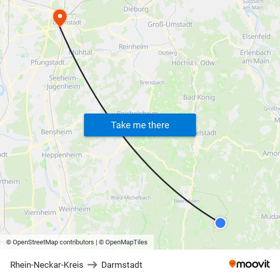 Rhein-Neckar-Kreis to Darmstadt map