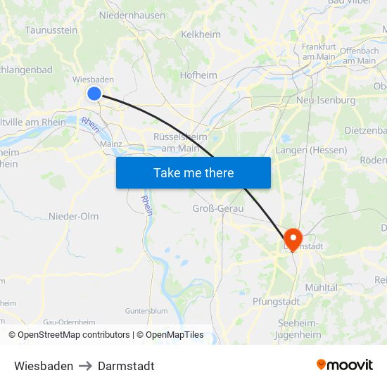 Wiesbaden to Darmstadt map