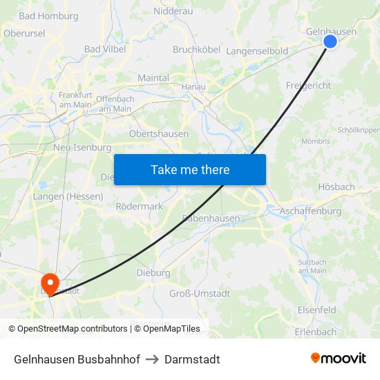 Gelnhausen Busbahnhof to Darmstadt map