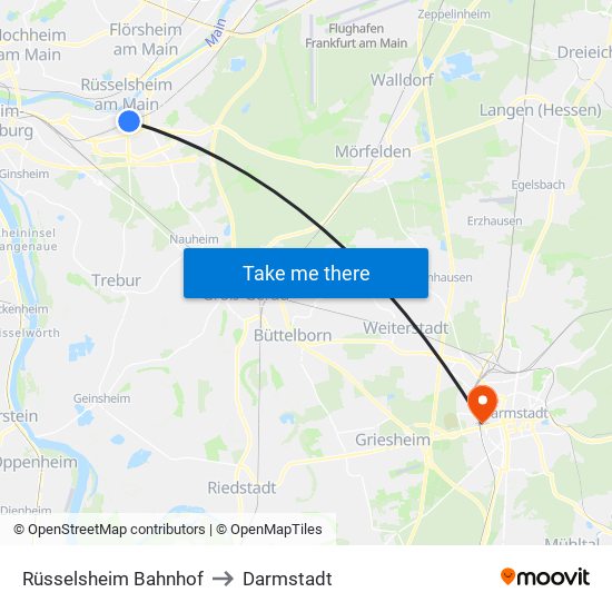 Rüsselsheim Bahnhof to Darmstadt map