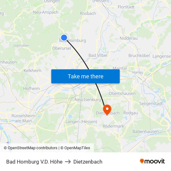 Bad Homburg V.D. Höhe to Dietzenbach map