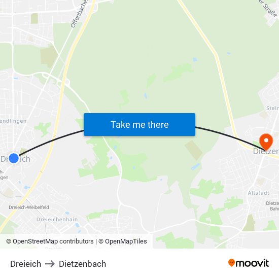 Dreieich to Dietzenbach map