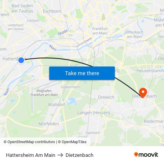 Hattersheim Am Main to Dietzenbach map