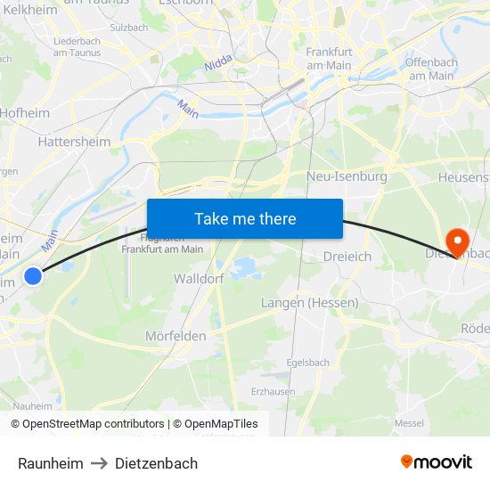 Raunheim to Dietzenbach map