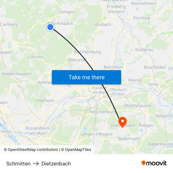 Schmitten to Dietzenbach map