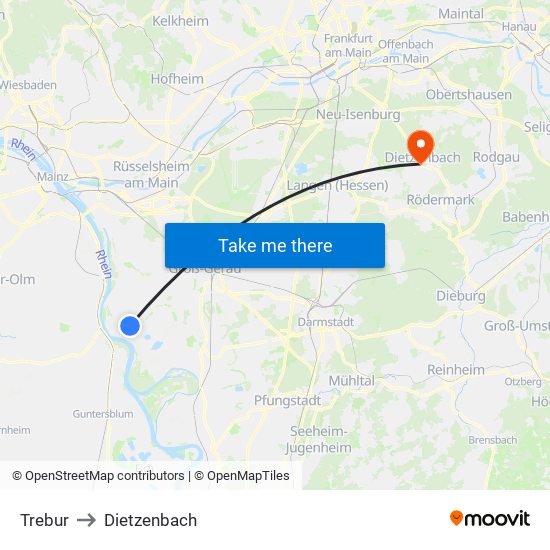 Trebur to Dietzenbach map
