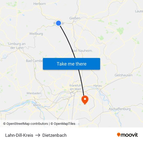Lahn-Dill-Kreis to Dietzenbach map