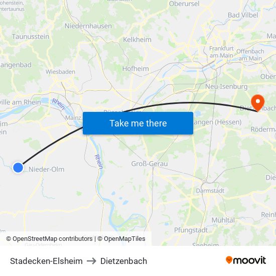 Stadecken-Elsheim to Dietzenbach map