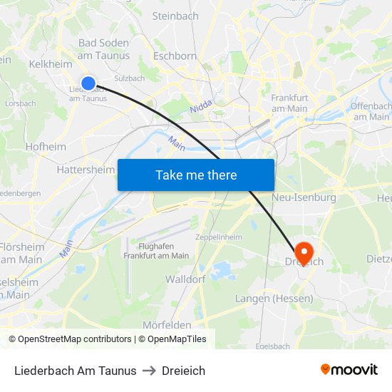 Liederbach Am Taunus to Dreieich map
