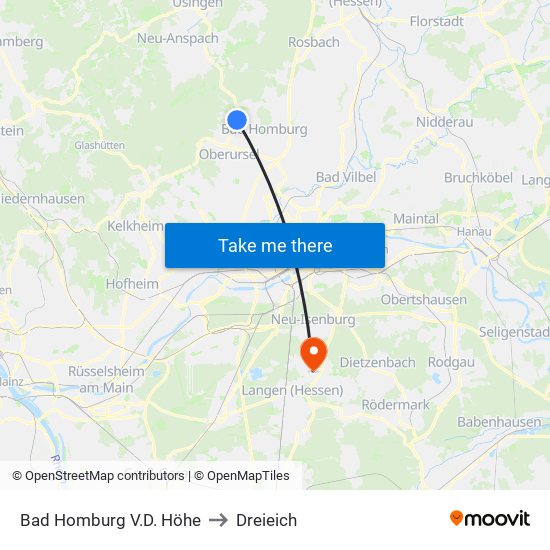 Bad Homburg V.D. Höhe to Dreieich map