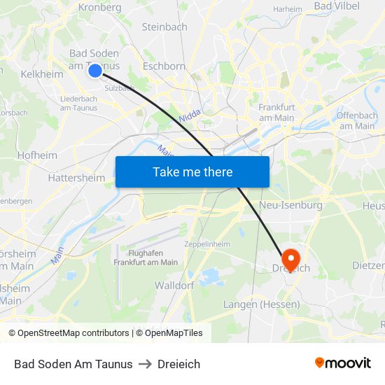 Bad Soden Am Taunus to Dreieich map