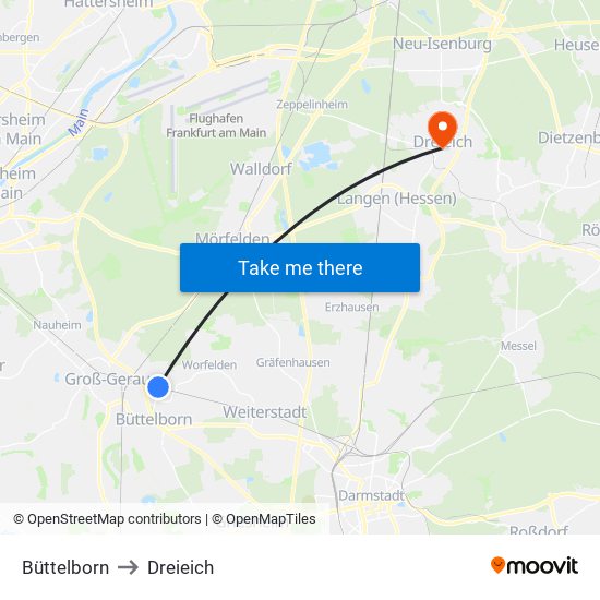 Büttelborn to Dreieich map