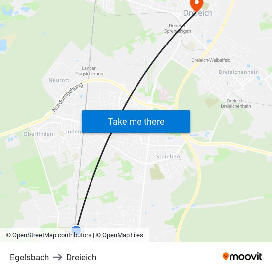 Egelsbach to Dreieich map