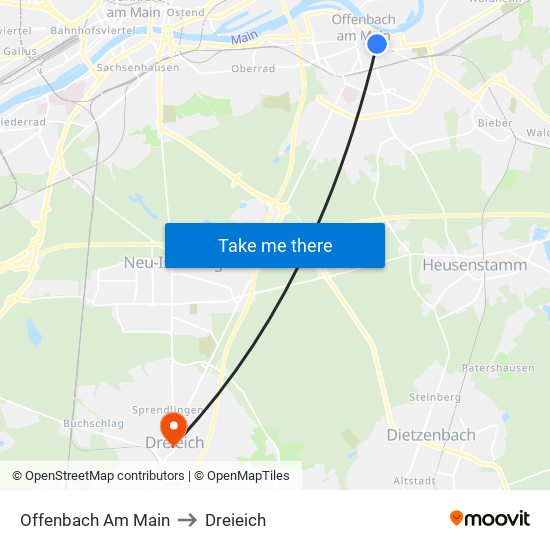 Offenbach Am Main to Dreieich map