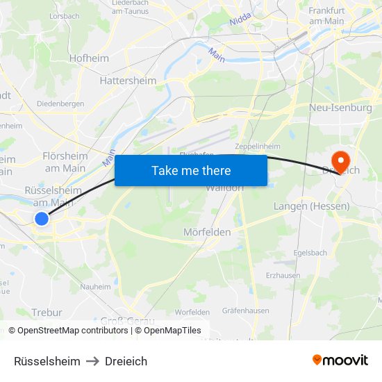 Rüsselsheim to Dreieich map