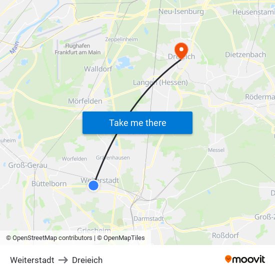 Weiterstadt to Dreieich map