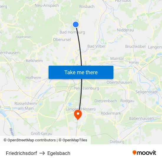 Friedrichsdorf to Egelsbach map