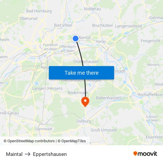 Maintal to Eppertshausen map