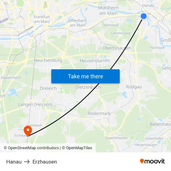 Hanau to Erzhausen map