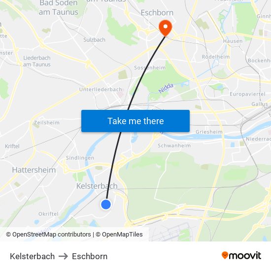 Kelsterbach to Eschborn map
