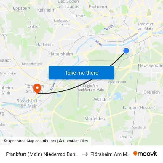 Frankfurt (Main) Niederrad Bahnhof to Flörsheim Am Main map