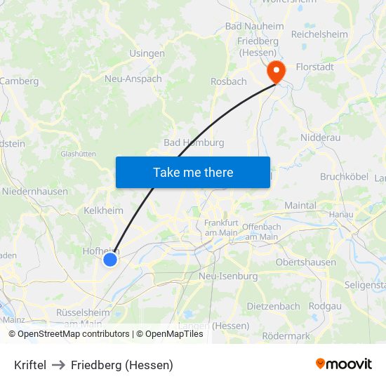 Kriftel to Friedberg (Hessen) map