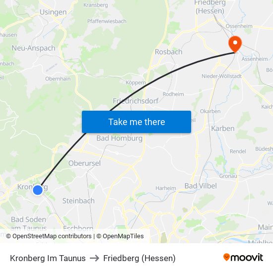 Kronberg Im Taunus to Friedberg (Hessen) map