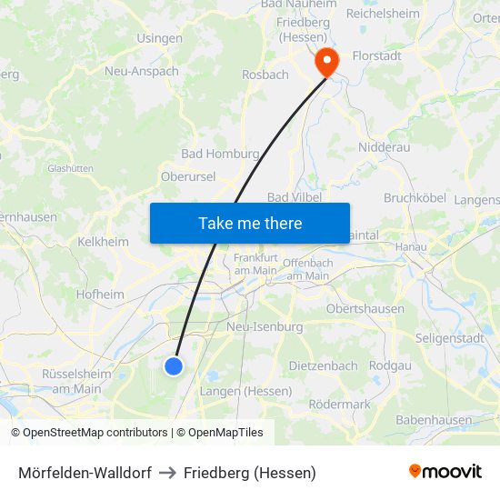 Mörfelden-Walldorf to Friedberg (Hessen) map