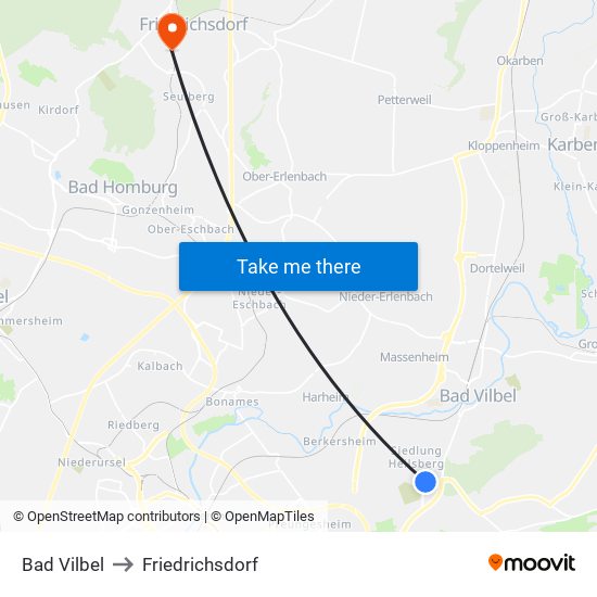 Bad Vilbel to Friedrichsdorf map