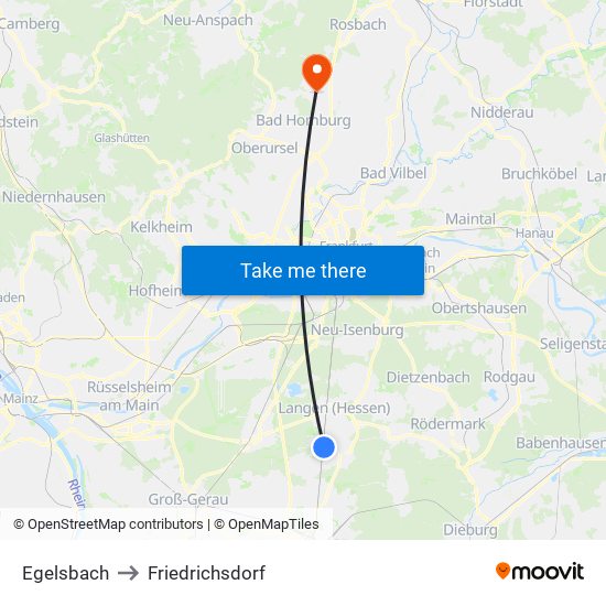 Egelsbach to Friedrichsdorf map