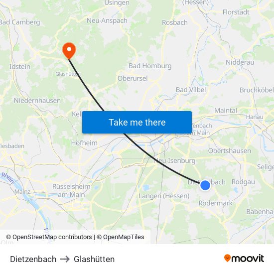 Dietzenbach to Glashütten map