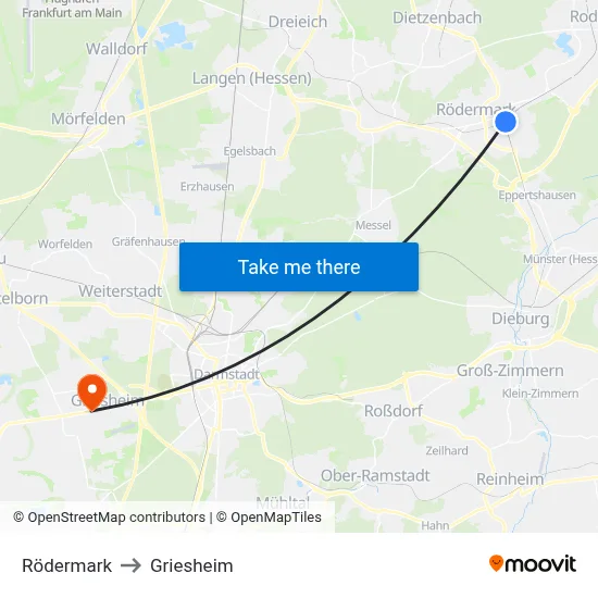 Rödermark to Griesheim map